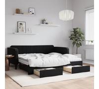 Teenpull Lit de jour extensible avec tiroirs, noir, 90 x 190 cm, en velours, polyvalent, 2 en 1, avec cadre de lit stable, deux matelas confortables et espace de rangement spacieux