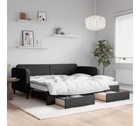 Teenpull Lit de jour extensible avec tiroirs, noir, 90 x 190 cm, housse en tissu, canapé-lit 2 en 1 avec espace de rangement pour invités, cadre solide en bois et métal