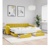Teenpull Lit de jour, extensible, en velours, jaune, 80 x 200 cm, 2 en 1, pour chambre d'amis, robuste avec plateforme à lattes et 2 tiroirs pour espace de rangement