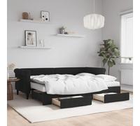 Teenpull Lit de jour extensible noir 80 x 200 cm en velours 2 en 1 avec tiroirs, cadre rembourré, matelas inclus, meubles stables pour chambre à coucher