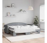 Teenpull Lit de Jour Gigogne Gris Clair 80x200 cm, Tissu Durable, Cadre en Bois et Métal, avec Deux Matelas en Mousse Confortables, pour Chambre ou Salon