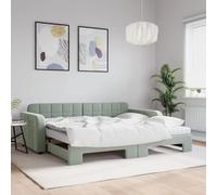 Teenpull Lit de Jour Gigogne Velours Gris Clair 90x190cm, Cadre de Lit Robuste avec Deux Matelas en Mousse Confortables, Canapé-Lit Polyvalent pour Chambre d'amis