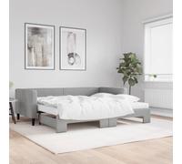 Teenpull Lit de Jour Gris Clair 90x200 cm, Tissu Durable, avec Lit Gigogne et Deux Matelas en Mousse Confortables, Cadre de Lit Robuste pour Chambre d'amis