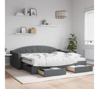 Teenpull Lit de Jour Gris Foncé 90x200 cm en Tissu, Cadre de Lit avec Lit Gigogne et Tiroirs de Rangement, pour Chambre d'amis, Salon, Confort et Gain de Place