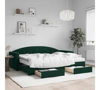 Teenpull Lit de Jour Velours Vert Foncé 80x200cm, Cadre de Lit Robuste avec Lit Gigogne, Deux Tiroirs de Rangement, Deux Matelas en Mousse Confortables, Canapé-Lit Polyvalent pour Chambre