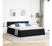 Teenpull Lit de Rangement avec Matelas Noir 180x200 cm, Velours Doux, Cadre Métal Robuste, Tête de Lit Incluse, Capacité 2 Personnes