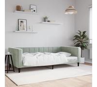 Teenpull Lit de Repos 100x200 cm, Cadre en Velours Gris Clair, Sommier Tapissier Robuste, Canapé-Lit 2-en-1 avec Dossier, Couchage Simple pour Salon