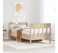 Teenpull Lit en bois de pin massif 100 x 200 cm, cadre de lit stable avec sommier à lattes, tête de lit et trois étagères pour chambre à coucher, non traité
