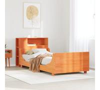 Teenpull Lit en bois de pin massif 100 x 200 cm marron cire, avec tête de lit, sommier à lattes robuste et pied de lit haut pour chambre à coucher, sans matelas