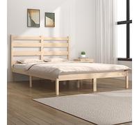 Teenpull Lit en bois de pin massif 120 x 190 cm, cadre de lit en pin non traité, avec tête de lit, plate-forme stable, pour petit matelas double de 10 m, base robuste de meubles de chambre à coucher