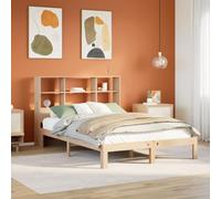 Teenpull Lit en bois de pin massif 140 x 190 cm avec étagère pour tête de lit intégrée, cadre de lit robuste, sans matelas, point central naturel de la chambre à coucher