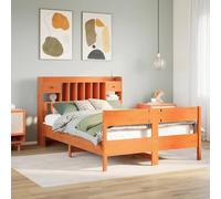 Teenpull Lit en bois de pin massif avec bibliothèque intégrée, sommier à lattes, espace de rangement, pied de lit, marron cire, 140 x 190 cm, peu encombrant