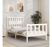 Teenpull Lit en bois de pin massif blanc avec tête de lit, cadre de lit robuste pour matelas simple de 90 x 190 cm, meuble de chambre stable avec base solide pour un sommeil confortable et réparateur.