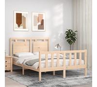 Teenpull Lit en bois de pin massif non traité, 140 x 200 cm, cadre de lit sans matelas, plate-forme stable pour chambre à coucher, meuble durable avec tête de lit
