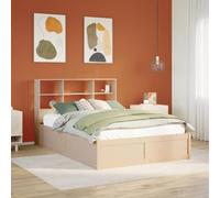 Teenpull Lit en bois de pin massif non traité 150 x 200 cm, cadre de lit stable avec étagère pour tête de lit, base de meubles de chambre à coucher pratique, sans matelas pour un bon sommeil