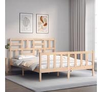 Teenpull Lit en bois de pin massif non traité avec tête de lit, cadre de lit robuste, 150 x 200 cm, pour un sommeil réparateur, cadre de lit stable, meuble de chambre à coucher rustique