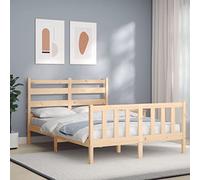 Teenpull Lit en bois massif 140 x 200 cm - Cadre de lit en bois de pin avec tête de lit - Plateforme robuste pour meubles de chambre à coucher - Lit en bois naturel sans matelas