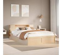 Teenpull Lit en bois massif 150 x 200 cm en bois de pin non traité, cadre en bois solide avec tête de lit et 7 compartiments de rangement, meuble de chambre moderne pour un sommeil réparateur, peu
