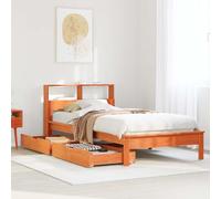 Teenpull Lit en bois massif 90 x 190 cm - Cadre de lit en pin ciré avec tête de lit et 2 tiroirs - Cadre simple pour un sommeil réparateur - Base de plateforme peu encombrante