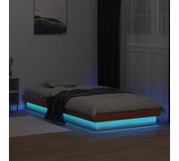 Teenpull Lit en bois massif 90 x 190 cm - Pin ciré marron - Cadre de lit robuste avec éclairage LED RVB - Base stable pour chambre à coucher - Meuble moderne pour une atmosphère chaleureuse