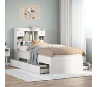 Teenpull Lit en bois massif avec étagère intégrée, sans matelas, blanc, 75 x 190 cm, cadre de lit en pin solide, avec espace de rangement, tête de lit, pour meubles de chambre à coucher