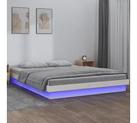 Teenpull Lit en bois massif avec LED, blanc, 140 x 190 cm, cadre de lit en pin avec éclairage LED et port USB, pour chambre à coucher, cadre de lit moderne, stable et durable
