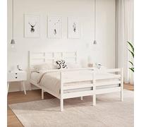 Teenpull Lit en bois massif blanc 140 x 190 cm, cadre de lit solide en pin pour chambre à coucher, lit moderne avec tête de lit, cadre de plate-forme pour matelas, meubles élégants