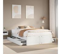Teenpull Lit en bois massif blanc 140 x 190 cm en bois de pin, cadre de lit stable avec tiroirs, plate-forme de meubles de chambre moderne, sans matelas comme base solide pour un sommeil réparateur