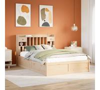 Teenpull Lit en bois massif de 140 x 190 cm en bois de pin non traité, cadre en bois solide avec tête de lit pratique et espace de rangement intégré, idéal comme plate-forme de lit pour votre chambre