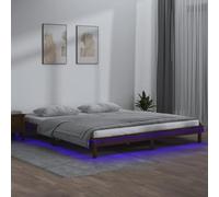 Teenpull Lit en bois massif marron miel 160 x 200 cm, cadre de lit en pin avec éclairage LED RVB, ensemble de meubles de chambre moderne pour adultes
