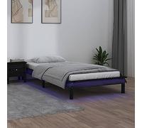 Teenpull Lit en bois massif noir 100 x 200 cm pour matelas, avec éclairage LED RVB, cadre de lit stable en pin comme base de plate-forme moderne pour meubles de chambre à coucher, montage facile.