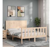 Teenpull Lit en bois massif robuste de 120 x 200 cm en bois de pin non traité, cadre de lit stable avec tête de lit élégante, plateforme de meubles de chambre à coucher durable pour un sommeil