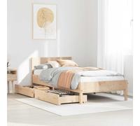 Teenpull Lit en pin massif 90 x 190 cm, cadre de lit stable avec tête de lit haute et deux tiroirs, meuble durable pour chambre à coucher, maintien optimal du matelas, livré sans matelas.