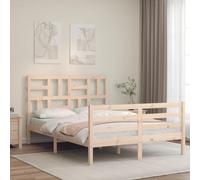 Teenpull Lit en pin massif avec tête de lit, 140 x 190 cm, cadre de lit robuste non traité, pour meubles de chambre à coucher, plate-forme stable pour soutien du matelas