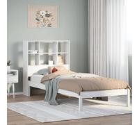 Teenpull Lit en pin massif blanc 90 x 190 cm, avec tête de lit étagère, cadre de lit robuste et sommier à lattes pour un sommeil réparateur. Cadre de lit stable comme base de salon peu encombrant