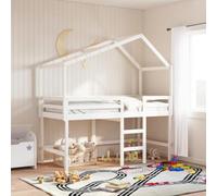 Teenpull Lit mezzanine, blanc, 90 x 190 cm, en pin massif, avec échelle, toit, protection anti-chute, lit simple, pour garçons et filles, lit d'adolescent, sûr, pour chambre à coucher, cadre de lit