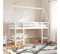 Teenpull Lit mezzanine pour enfant avec échelle, toit et protection anti-chute, cadre de lit en pin massif, blanc, matelas de 80 x 200 cm, meuble sûr pour chaque chambre d'enfant