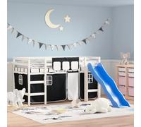 Teenpull Lit mezzanine pour enfant en pin massif blanc noir avec rideaux, toboggan et échelle, cadre de lit sûr, pour matelas de 80 x 200 cm, lit de jeu peu encombrant pour chambre d'enfant