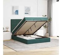 Teenpull Lit ottoman à rembourrage, avec matelas et éclairage LED, housse en velours vert foncé, 140 x 190 cm, espace de rangement spacieux, ensemble de meubles de chambre à coucher confortable