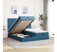 Teenpull Lit ottoman avec matelas et LED, bleu foncé, 180 x 200 cm, en velours, grand espace de rangement, ressorts ensachés, ensemble de meubles de chambre à coucher moderne