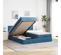 Teenpull Lit ottoman avec matelas et LED, bleu foncé, 180 x 200 cm, en velours, lit de rangement luxueux avec tête de lit, ensemble de meubles de chambre à coucher