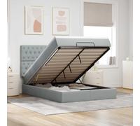 Teenpull Lit ottoman avec matelas et LED, gris clair, 140 x 190 cm, housse en tissu, ressorts ensachés, espace de rangement, éclairage LED réglable, ensemble de meubles de chambre à coucher modernes
