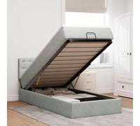 Teenpull Lit ottoman avec matelas et LED, gris clair, 80 x 200 cm, en velours, lit rembourré, avec surmatelas et espace de rangement, ensemble de meubles de chambre à coucher modernes