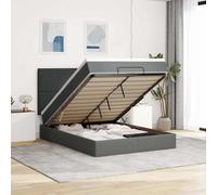 Teenpull Lit ottoman avec matelas et LED, gris foncé, 140 x 190 cm, housse en tissu, matelas à ressorts ensachés, grand espace de rangement, éclairage LED réglable, ensemble de meubles de chambre à