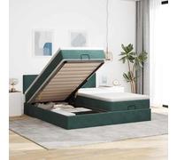 Teenpull Lit ottoman avec matelas et LED, vert foncé, 180 x 200 cm, en velours, espace de rangement, ressorts ensachés, ensemble de meubles de chambre à coucher modernes