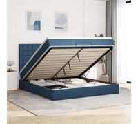 Teenpull Lit ottoman avec matelas et surmatelas, bleu, 160 x 200 cm, cadre de lit rembourré en tissu avec tête de lit, meuble pour un espace de rangement généreux et un sommeil réparateur