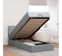 Teenpull Lit ottoman avec matelas, gris clair, 100 x 200 cm, en tissu, lit capitonné avec tête de lit, cadre de rangement avec mécanisme de levage hydraulique, matelas à ressorts ensachés, ensemble de