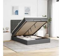 Teenpull Lit ottoman avec matelas, gris foncé, 140 x 200 cm, housse en tissu, lit rembourré avec espace de rangement, cadre de lit, tête de lit, meubles de chambre à coucher, ensemble pour une nuit de