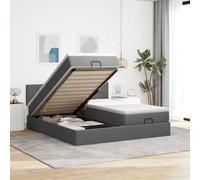 Teenpull Lit ottoman avec matelas, gris foncé, 160 x 200 cm, lit rembourré en tissu avec tête de lit, cadre de lit robuste, matelas à ressorts ensachés et grand espace de rangement, ensemble de
