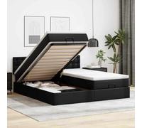 Teenpull Lit Ottoman avec Matelas Ressorts Ensachés & LED, Noir Similicuir 180x200cm, Grand Rangement, Tête de Lit Réglable, Confort Optimal